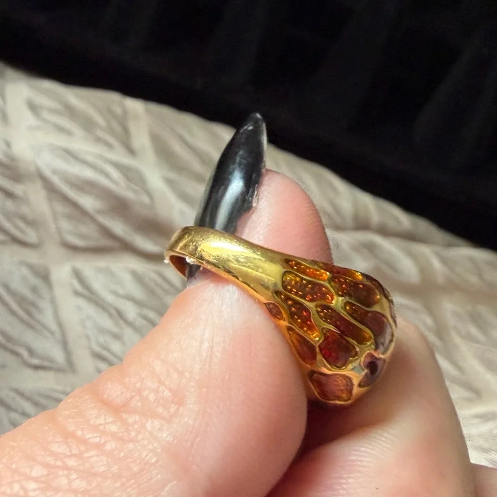 VTG Joan Rivers Chunky Gold Red Dome Ring Statement 80s 90s Cocktail Retro Bold